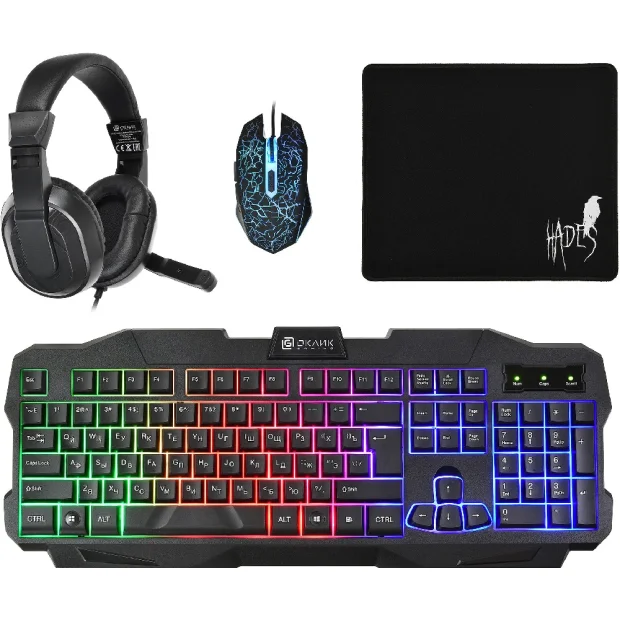 Комплект клавиатура + мышь с ковриком + наушники Oklick HS-HKM200G Hades